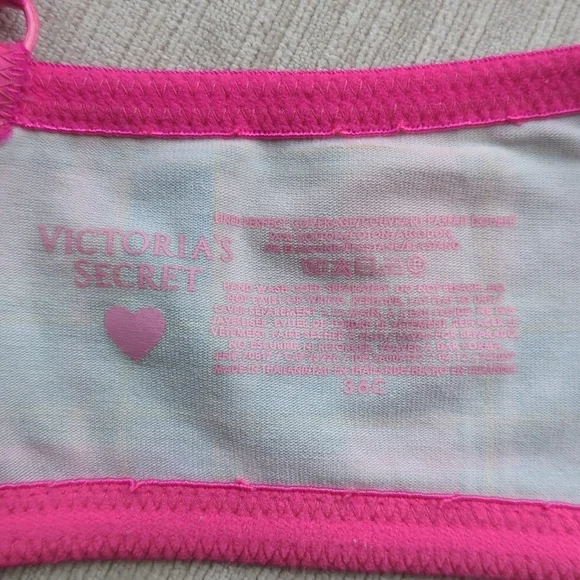 Victoria's Secret Underwire Lined Perfect Coverage Plaid Bra 36C Pink Green - Picture 12 of 16